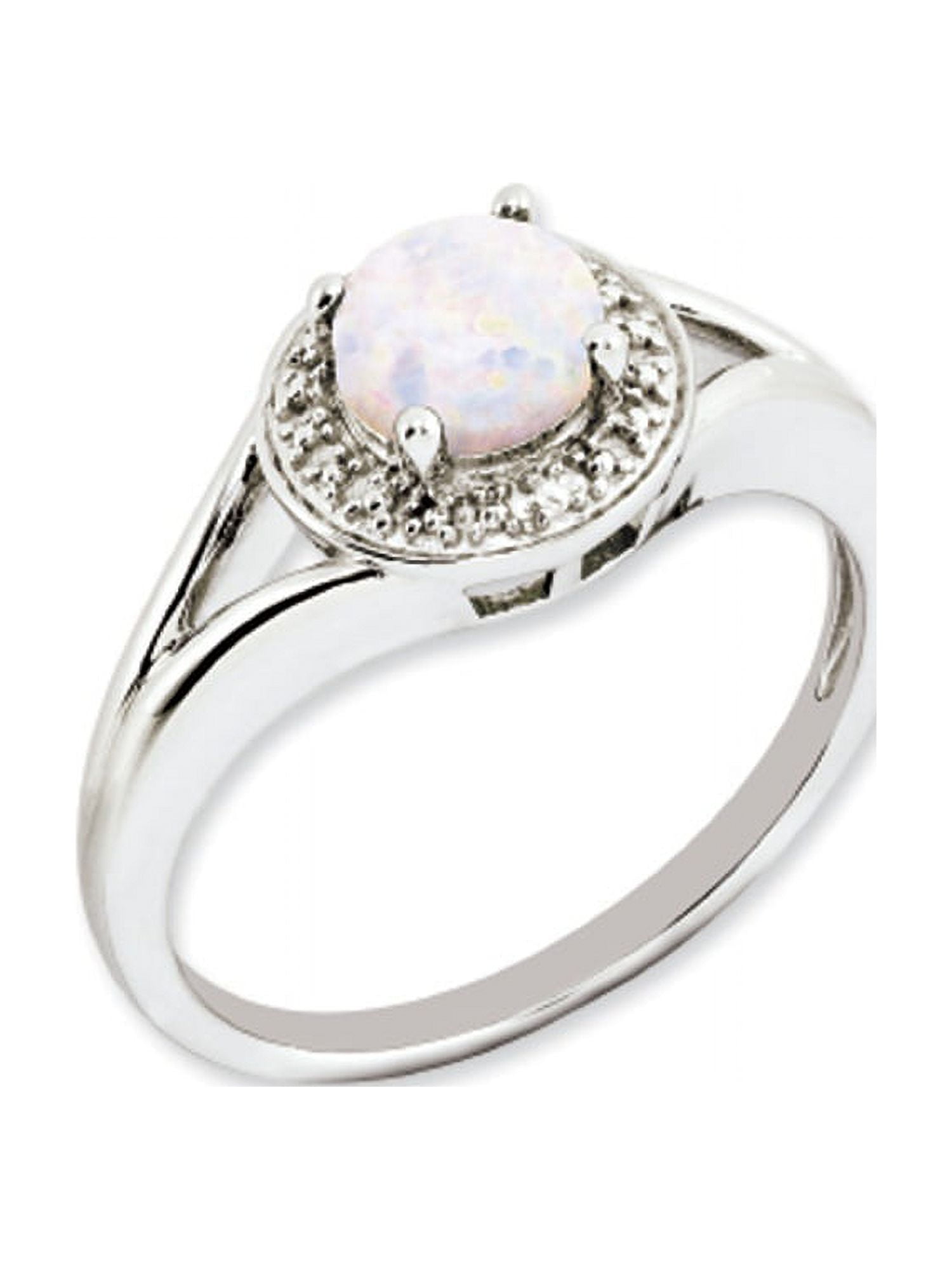 Sterling Silver .01 Ctw Diamond & Round Created Opal Ring Size 6