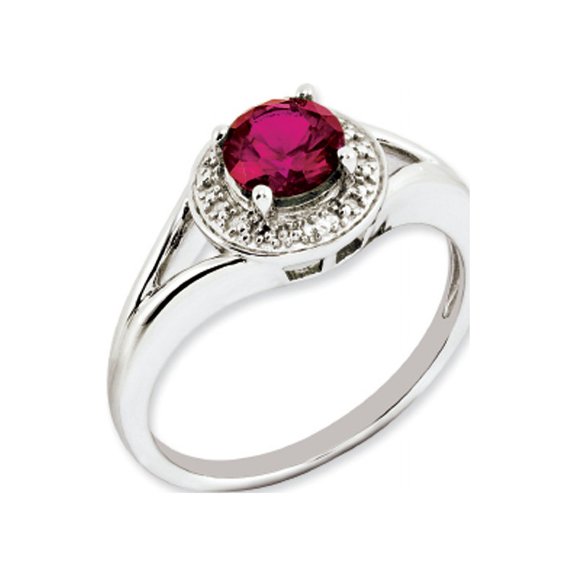 Sterling Silver Rhodium-plated Diam. & Created Ruby Ring QBR11JUL
