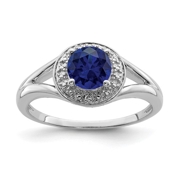 Sterling Silver Rhodium-plated Diam. & Created Sapphire Ring QBR11SEP