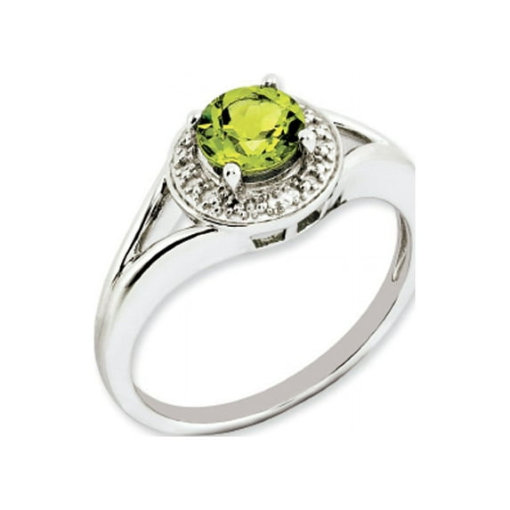 Sterling Silver Rhodium-plated Diam. & Peridot Ring QBR11AUG