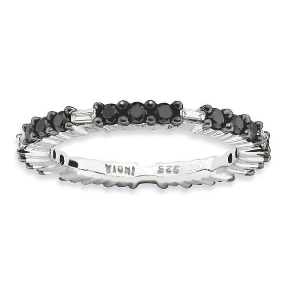 2.25mm 925 Sterling Silver Prong set Stackable Polished Black Diamond Ring Size 6 - Stackable Ring for Women