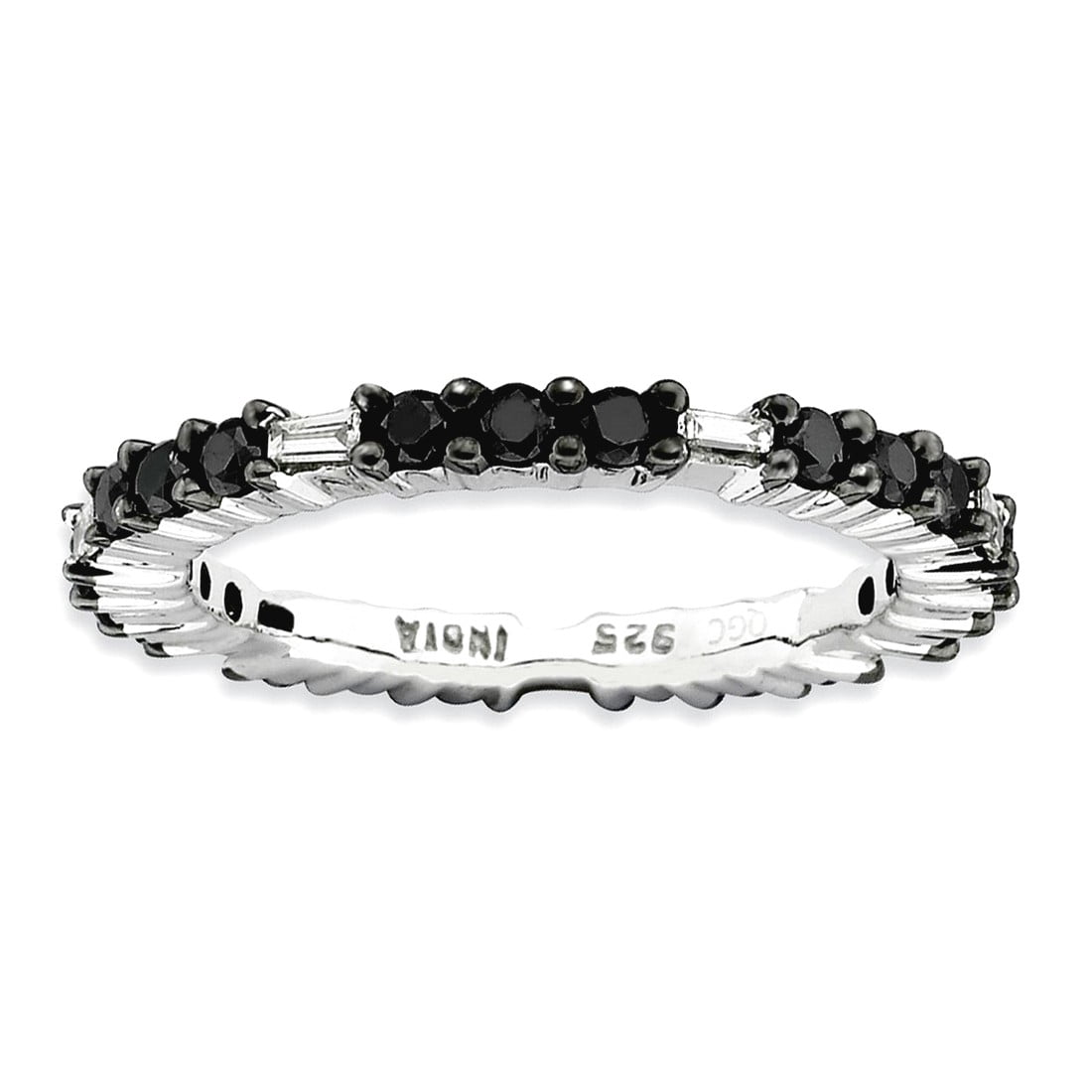 2.25mm 925 Sterling Silver Prong set Stackable Polished Black Diamond Ring Size 6 Stackable Ring for Women