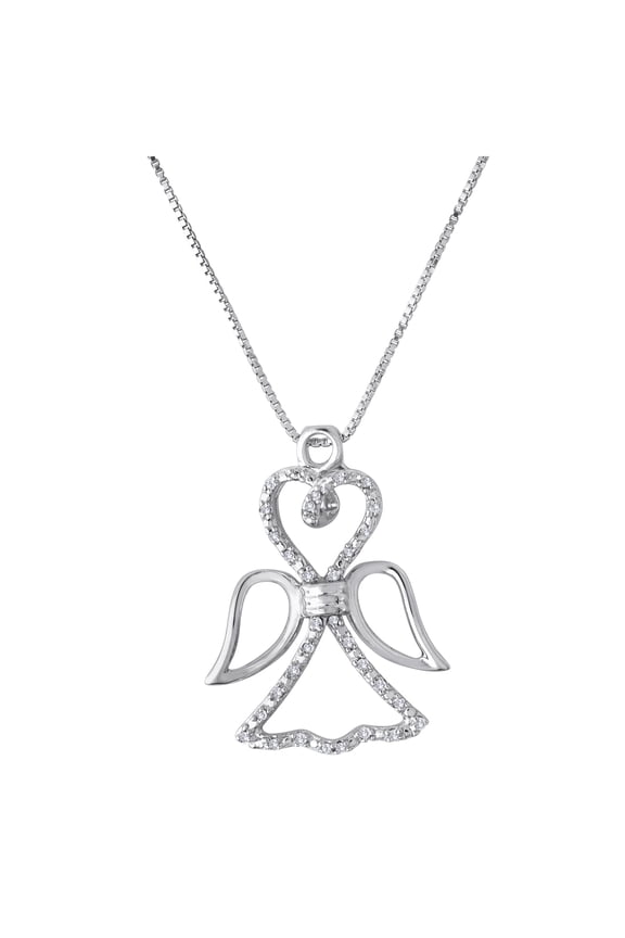 Sterling Silver 1/10 Carat T.W. Diamond Angel Pendant, 18"