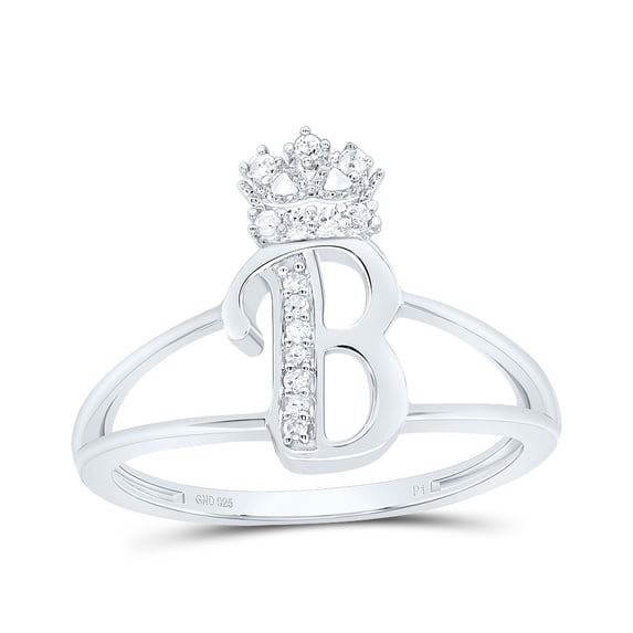 Sterling Silver 1/12 Cttw Diamond Initial "B" Crown Ladies Wedding Engagement Anniversary Ring, Women Size: 5-9