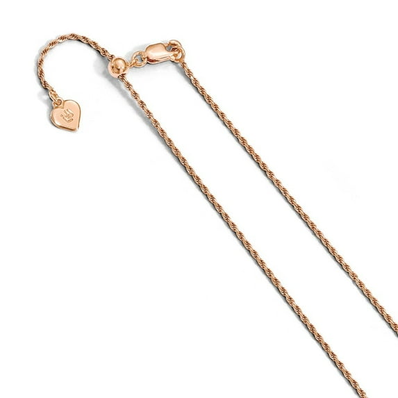 Sterling Silver 1.2 mm Rose Gold-Flashed Adjustable Rope Chain Necklace - 4.2 Grams - 30 Inch