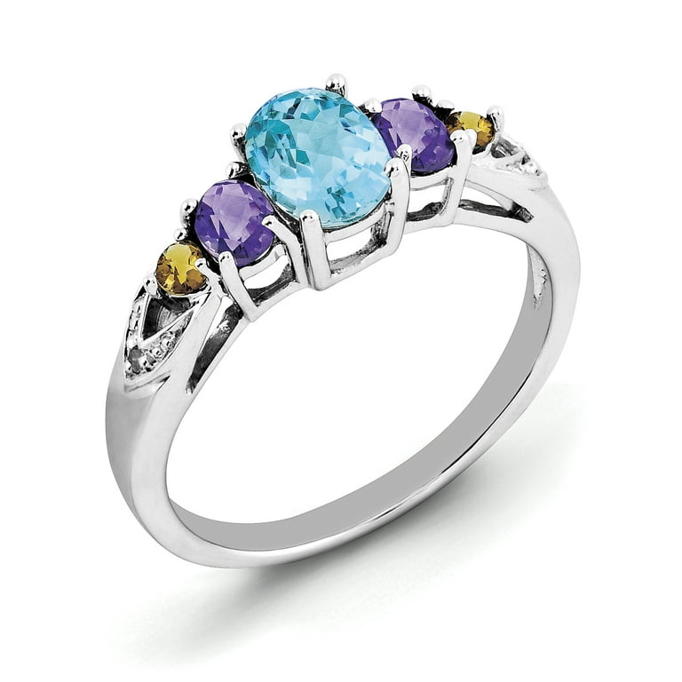 Sterling Silver Light Swiss Blue Topaz, Amethyst, Citrine & Diamond Ring Sterling Silver Light Swiss Blue Topaz, Amethyst, Citrine & Diamond Ring