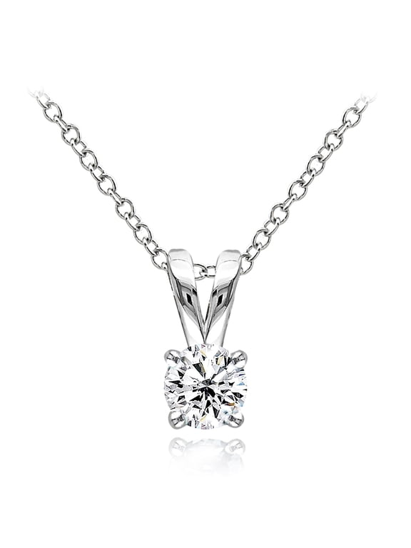 Sterling Silver 1/2ct Cubic Zirconia 5mm Round Solitaire Necklace