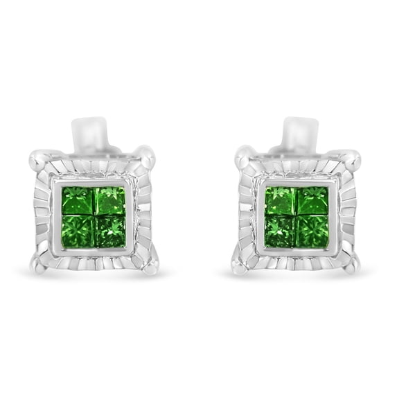 Sterling Silver 1/2ct TDW Treated Green Diamond Quad Stud Earring (Green, I1-I2)
