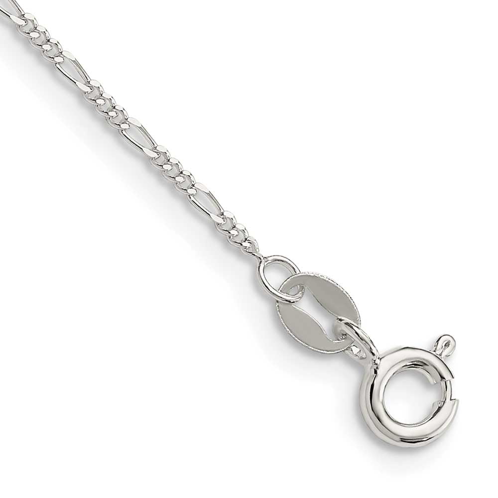 Finest Gold Sterling Silver 1.2 mm Figaro Chain Anklet
