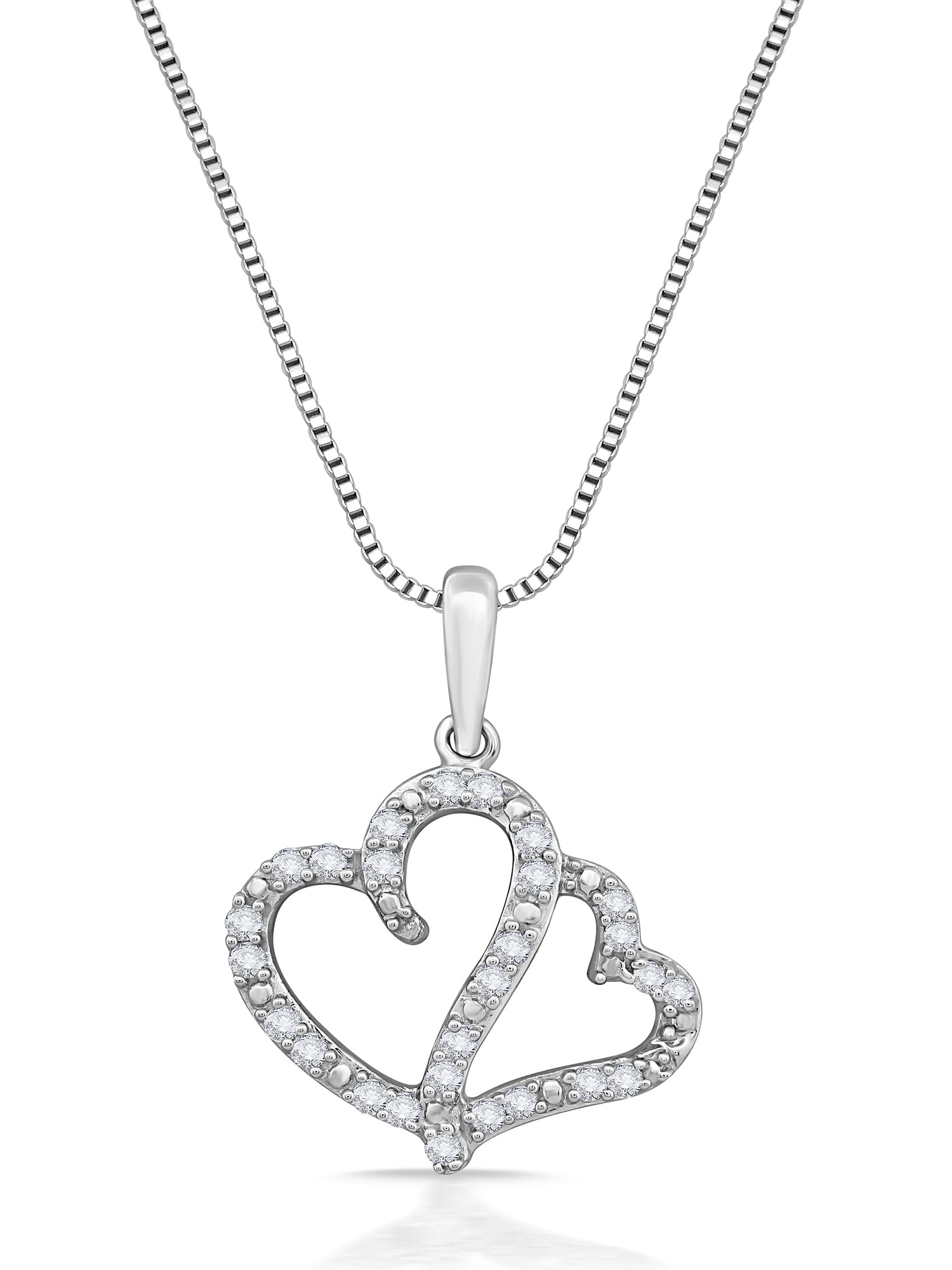 Sterling Silver 1/4 Ct.T.W. Diamond Dual Heart Pendant