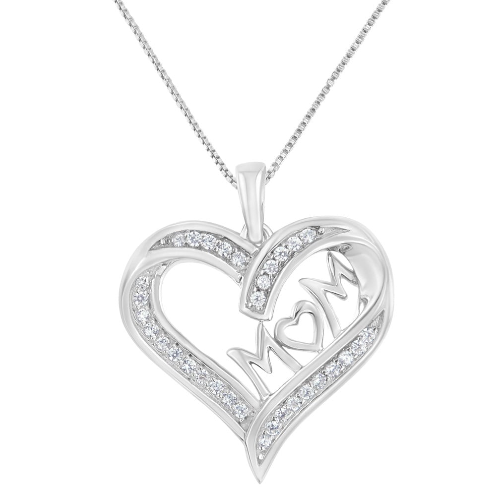 HAUS OF BRILLIANCE Sterling-Silver 1/4ct TDW Diamond Engraved Mom in Heart Pendant Necklace (I-J, I3)