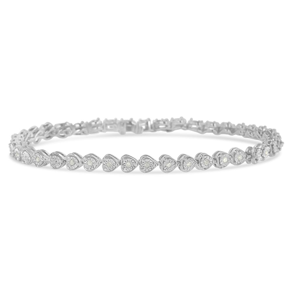 Sterling Silver 1/4ct TDW Diamond Heart Tennis Link Bracelet (I-J,I3)