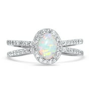LARASO & CO Sterling Silver 1.5 Carat Fire Opal Oval Halo Bridal Engagement Promise Ring for Women Size 7