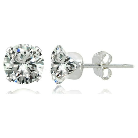 Sterling Silver 1.5ct CZ Stud Earrings, 6mm