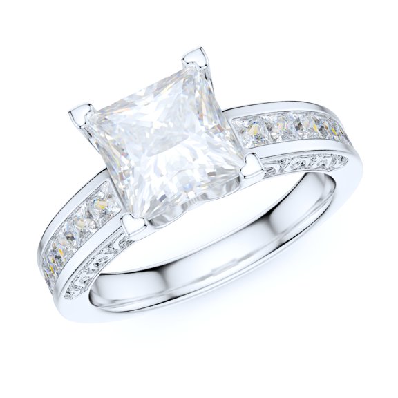 Sterling Silver 1.5ct Classic Filigree Pattern Simulated Princess Cut Diamond Promise Engagement Ring (5)
