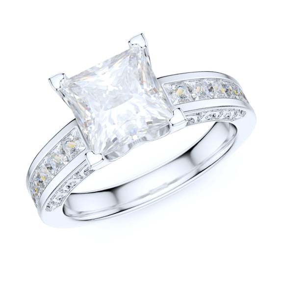Sterling Silver 1.5ct Classic Filigree Pattern Simulated Princess Cut Diamond Promise Engagement Ring (8.5)