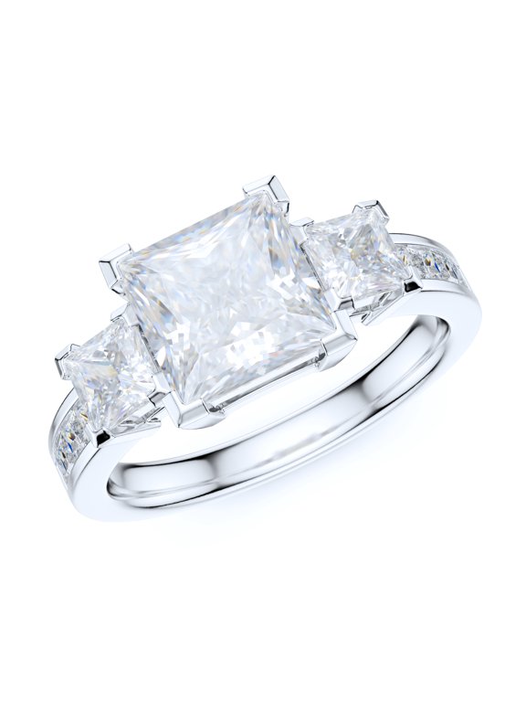 Sterling Silver 1.5ct Classic Three Stone Style All Simulated Princess Cut Diamond Promise Engagement Ring (5.5)