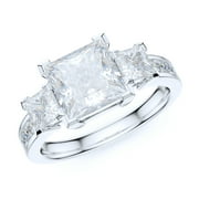PRSTANI Sterling Silver 1.5ct Classic Three Stone Style All Simulated Princess Cut Diamond Promise Engagement Ring (5)