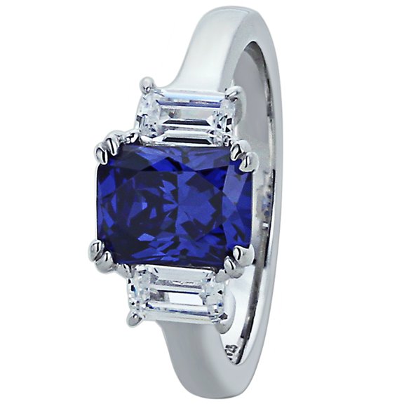 Sterling Silver 1.5ct Emerald Cut Simulated Tanzanite Wedding Anniversary Ring 8MM (Size 5 to 10), 6