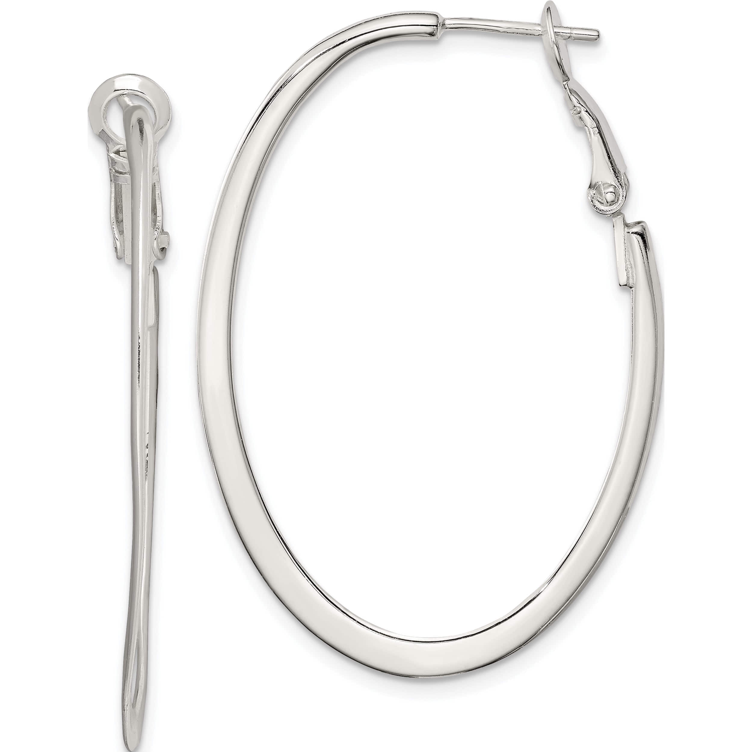Sterling Silver 1.5mm Oval Omega Back Hoop Earrings (40 X 28) Made In China qe3772