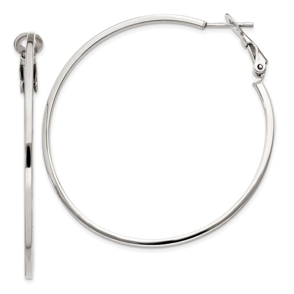 Sterling Silver 1.5x50mm Omega Back Hoop Earrings Sterling Silver Earrings
