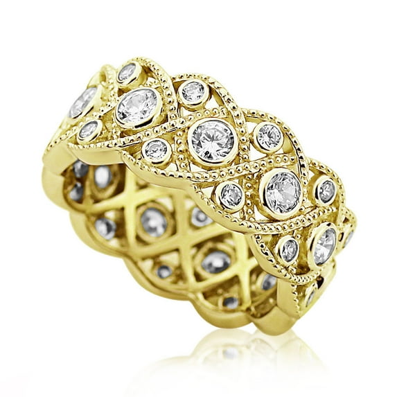 Sterling Silver 1.75ct CZ 14K Yellow Gold Plated Wedding Band Vintage Eternity Ring ( Size 5 to 9 ), 5