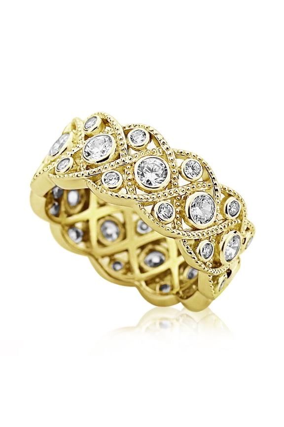 Sterling Silver 1.75ct CZ 14K Yellow Gold Plated Wedding Band Vintage Eternity Ring ( Size 5 to 9 ), 9