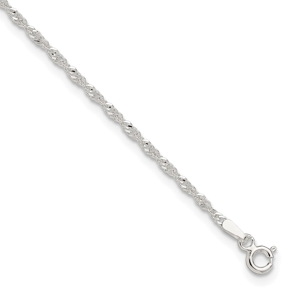 Sterling Silver 1.8mm Singapore 10in Plus 1in ext. Chain Anklet