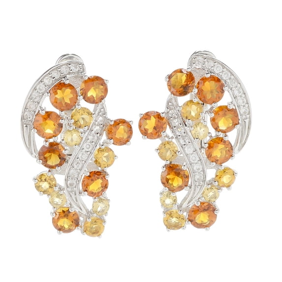 Sterling Silver 1' Citrine & White Zircon Wave Earrings