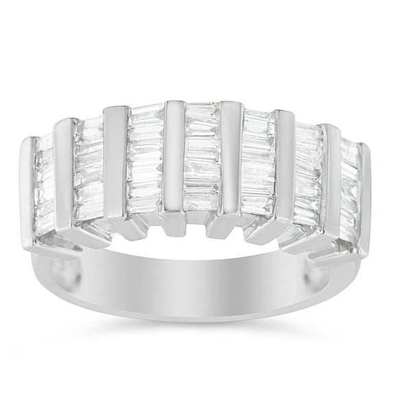 Sterling Silver 1 ct. TDW Multi-Row Baguette Diamond Ring (H-I, I1-I2)