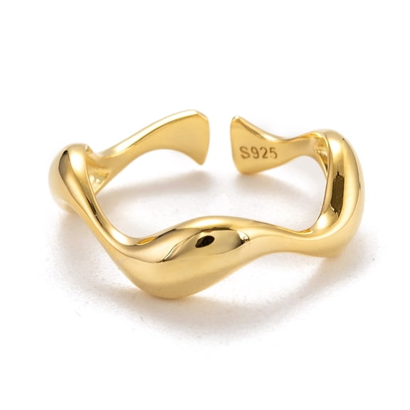 Sterling Silver 1 pc 925 Sterling Silver Cuff Rings Open Rings with 925 Stamp Wave Golden Inner Diameter: 16mm