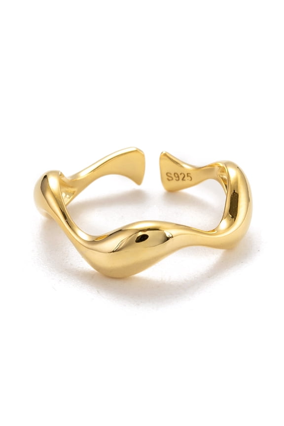 Sterling Silver 1 pc 925 Sterling Silver Cuff Rings Open Rings with 925 Stamp Wave Golden Inner Diameter: 16mm