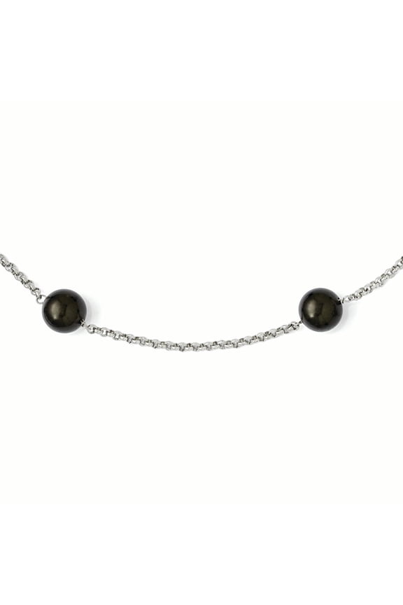 Sterling Silver 10-11mm Black Shell Bead 7 Station Necklace