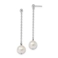 thumbnail image 1 of Sterling Silver 10-11mm Freshwater Cultured Pearl Dangle Post Earrings Sterling Silver Earrings, 1 of 1