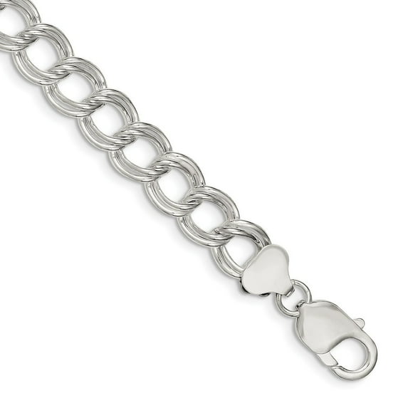 Sterling Silver 10.5mm Double Link Charm Bracelet - 13.5 Grams - 8.5 Inch - Lobster Claw