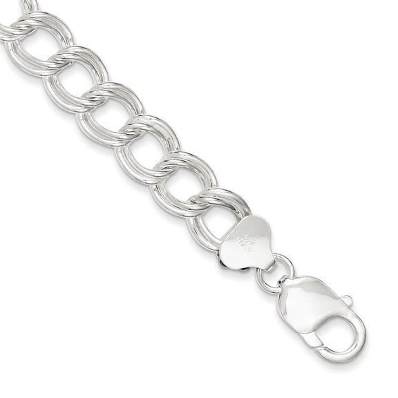 Sterling Silver 10.5mm Semi-Solid Double Link Charm Bracelet