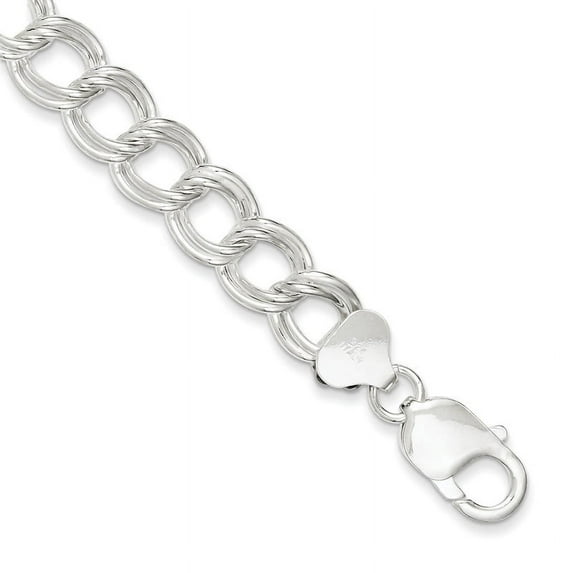 Sterling Silver 10.5mm Semi-Solid Double Link Charm Bracelet