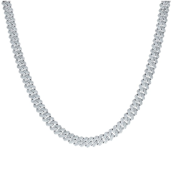 Sterling Silver 10.60 Cttw Moissanite Square Cuban Chain Necklace 8mm Size 22 Inches