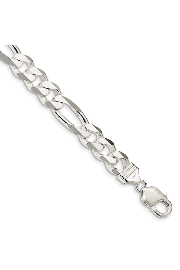 Sterling Silver 10.75mm Figaro Chain Anklet - 41.1 Grams - 9 Inch - Lobster Claw
