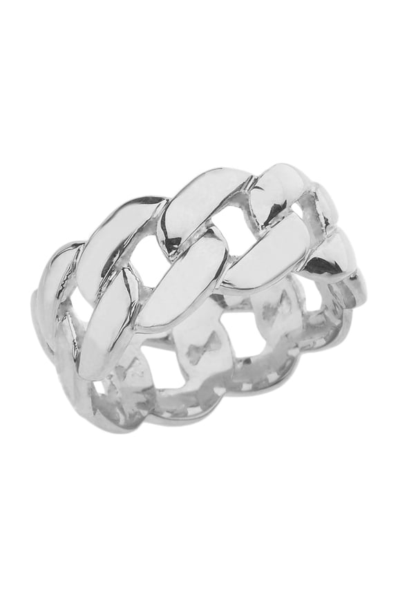 Sterling Silver 10 mm Unisex Cuban Link Chain Eternity Band Ring- Size 8
