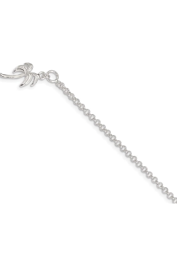 Sterling Silver 10inch Solid Polished Palm Tree Anklet
