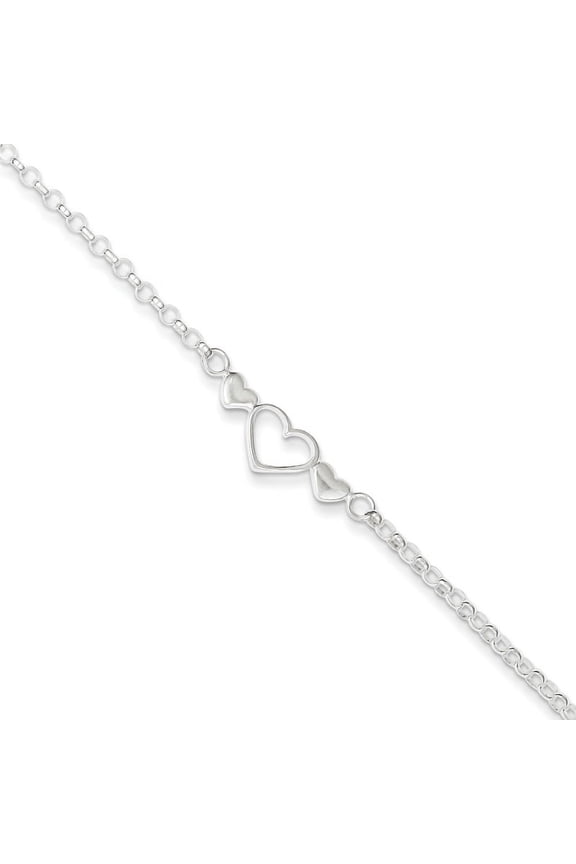 FJC Finejewelers Sterling Silver 10inch Polished Triple Heart Anklet
