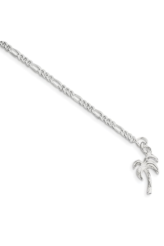 Sterling Silver 10inch Solid Polished Palm Tree Anklet