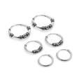 thumbnail image 1 of Sterling Silver 10mm, 12mm & 14mm Polished and Bali Endless Hoop Earrings, Set of 3, 1 of 2