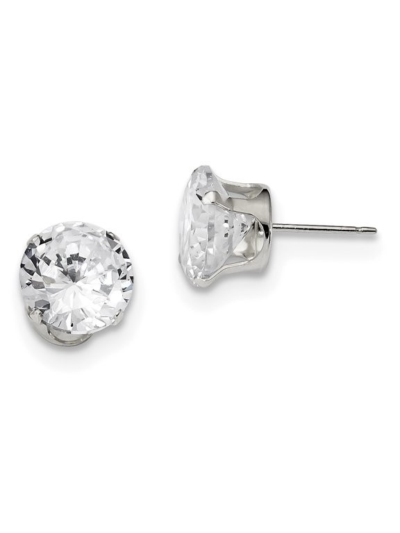 Sterling Silver 10mm Round Snap Set CZ Stud Earrings Sterling Silver Earrings