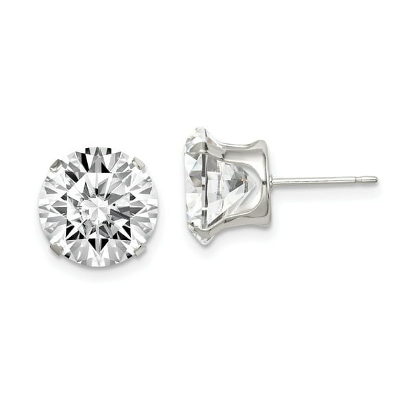 Sterling Silver 10mm Round Snap Set CZ Stud Earrings