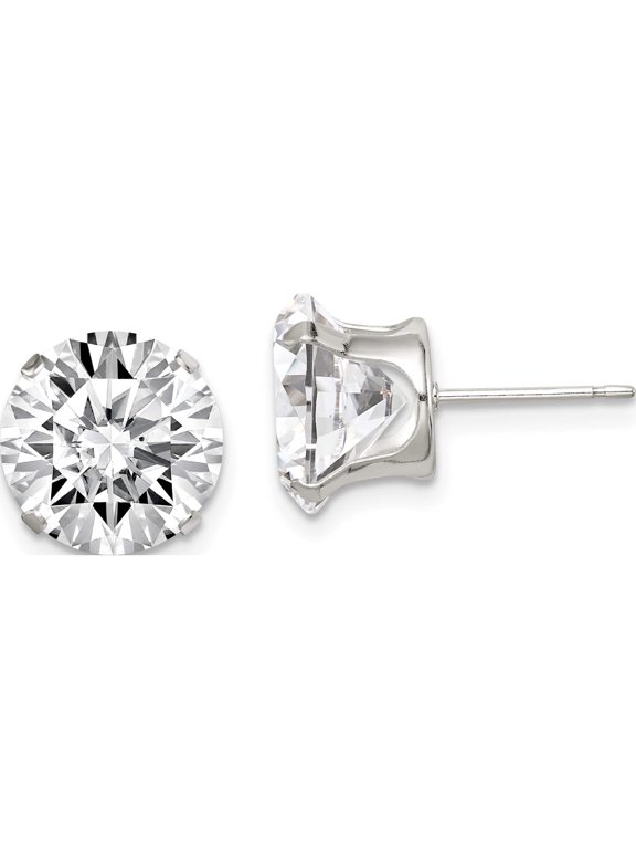 Sterling Silver 10mm Round Snap Set CZ Stud Earrings