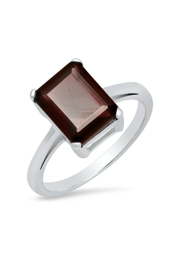 Sterling Silver 10x8mm Emerald Cut Garnet Ring, Size 7