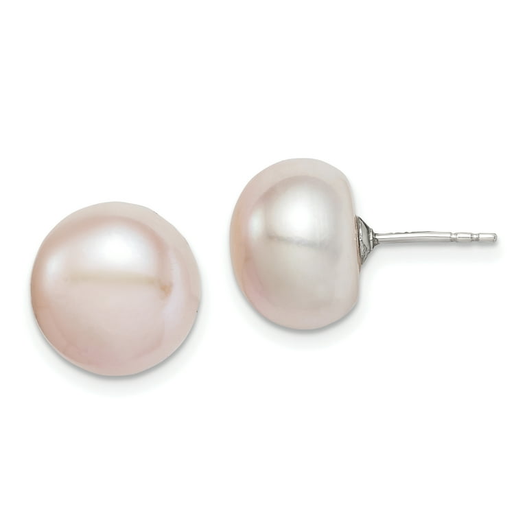 STERLING SILVER PINK BUTTON FRESHWATER PEARL STUDS - 12mm STERLING SILVER PINK BUTTON FRESHWATER PEARL STUDS - 12mm