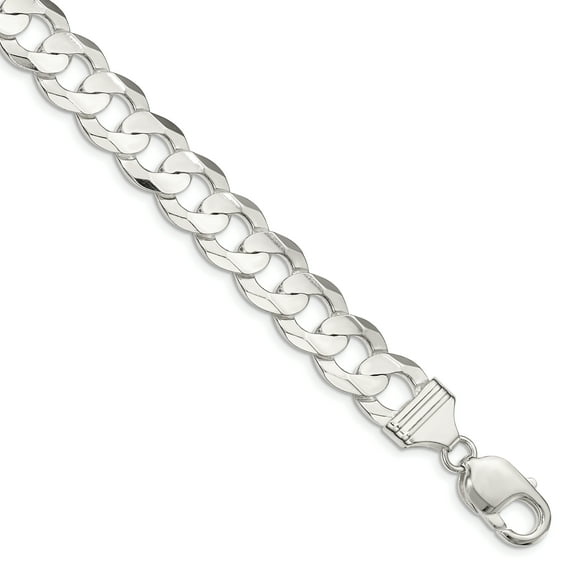 Sterling Silver 11.9mm Concave Beveled Curb Chain Necklace Size 20